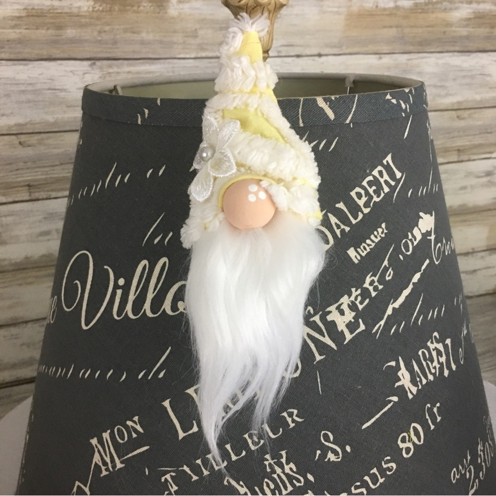 Vintage Yellow White Chenille Silver Plated Bent Spoon Gnome Ornament Faux Fur - Picture 3 of 10